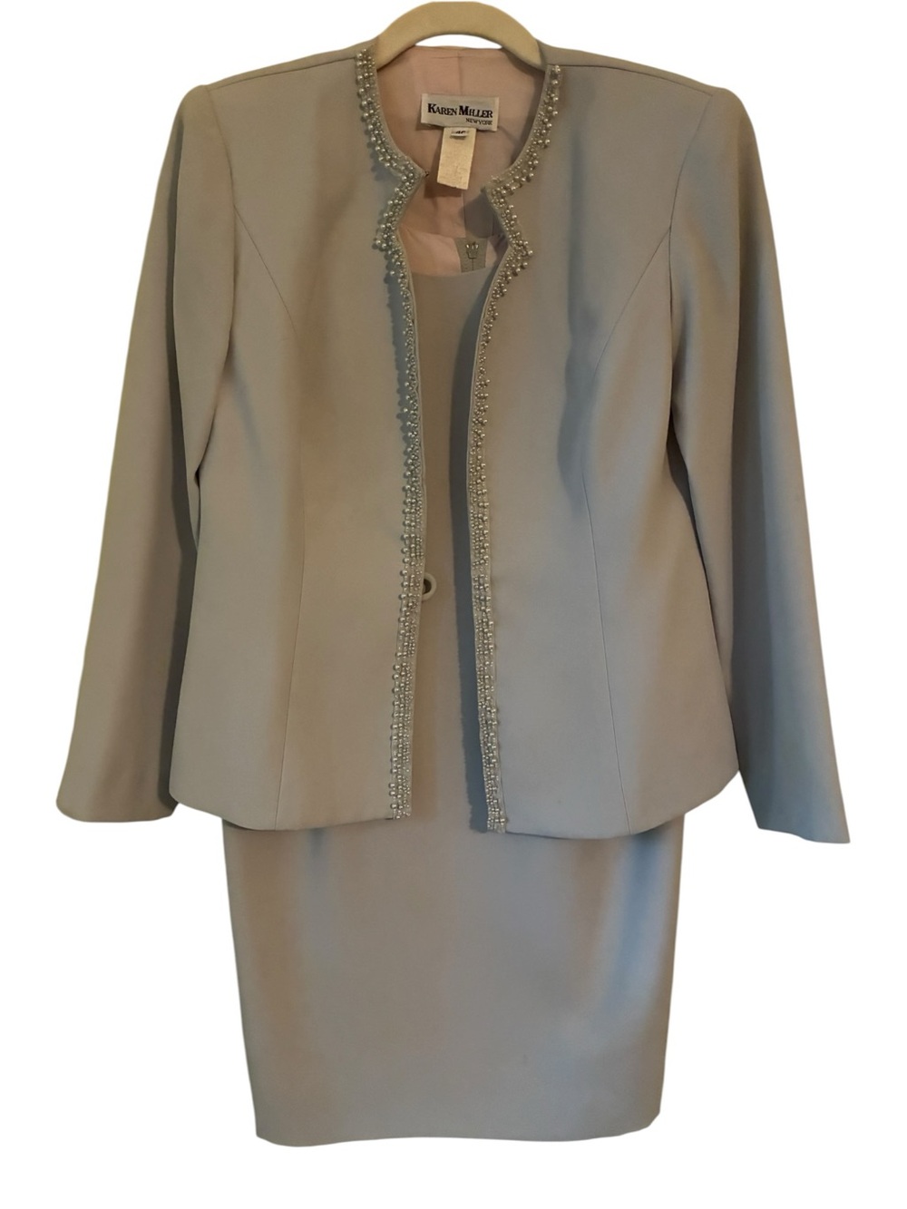 Vtg Karen Miller NY Gray Beaded Sequin Dress Jacket Suit Set Formal Cocktail 4 - Picture 6 of 9